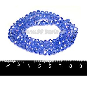 Бусина хрустальная на нити 6*4 мм, цвет светло-синий/бензин около 90 штук/нить