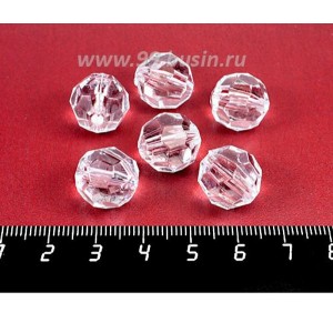 Бусины акрил Круглые граненые 14 мм, цвет бесцветный прозрачный 6 штук/упаковка