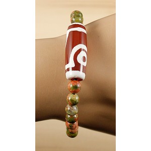 Браслет из унакита, дзи "2 глаза", шарик 6мм