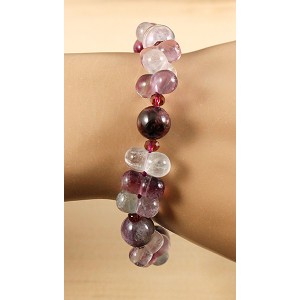 Браслет из флюорита (косточки), граната и аметиста (шарик 10мм) Браслет из флюорита (косточки), граната и аметиста (шарик 10мм)