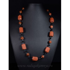 Бусы цилиндр с гранями 15*20мм из авантюрина искусственного с цирконом, 63см