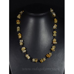 Бусы галтовка из цитрина с бисером, 50см