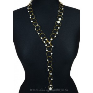 Бусы с жемчугом барокко 10*11мм, шарик 6мм белый, 85см