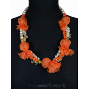 Бусы с майоркой и цитрином "Конфетка" 30*30мм цвет оранжевый, 62см