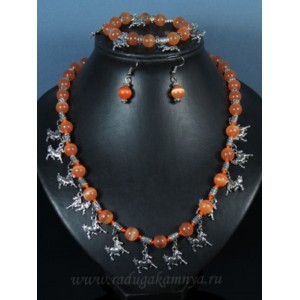 Бусы,браслет,серьги с кошачьим глазом шарик 10мм оранжевый , 55см Бусы,браслет,серьги с кошачьим глазом шарик 10мм оранжевый , 55см