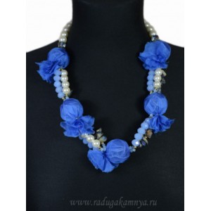 Бусы с майоркой и лазуритом "Конфетка" 30*30мм цвет синий, 62см