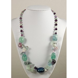 Колье из флюорита 50см, колотый + прямоугольник заоваленный 16-20мм + шарик 6мм
