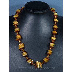 Бусы янтарные галтовка с шариком медово-молочный, коньячный, 58см