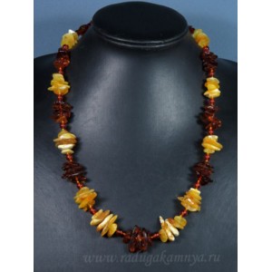 Бусы янтарные галтовка с шариком молочный, коньячный, 57см
