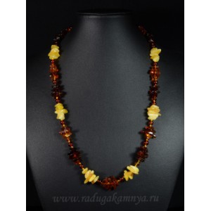 Бусы янтарные галтовка с шариком молочный, коньячный, коньячный, 59см