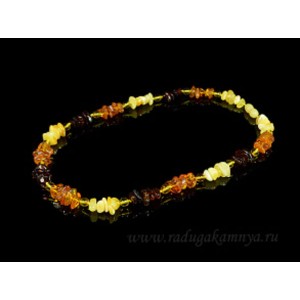 Бусы янтарные галтовка с шариком молочный, св.коньячный, кофейный, 47см