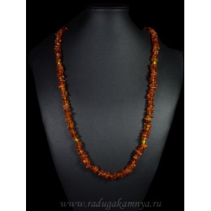 Бусы янтарные крошка с шариком коньячный, 70см
