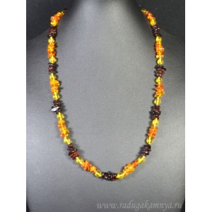 Бусы янтарные крошка с шариком св.коньячный, коньячный, лимонный, 55см