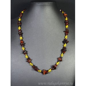 Бусы янтарные крошка с шариком коньячный, лимонный, 54см