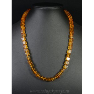 Бусы янтарные кубик 7мм медовый, 47см.