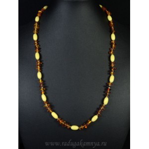 Бусы янтарные овал, крошка молочный, коньячный, 55см