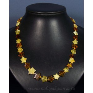 Бусы янтарые звездочки 13*12мм молочный, св.коньячный, 50см