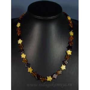 Бусы янтарые звездочки 13*12мм молочный, коньячный, коньячный, 50см