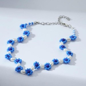 Колье "Бисер" незабудки, цвет сине-белый, 30 см