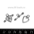 Застёжка - Тогл Крупное сердце, цвет старое серебро 19*13,5, 24*9 мм 3 набора/упак