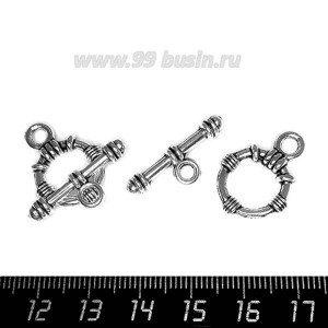 Тогл № 35 кольцо, декор витки, цвет старое серебро, 21*16*3, 24*9 мм, 3 набора/упаковка