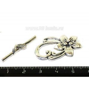 Тогл Серебряный цветок 30*20, 30*6 мм цвет старое серебро 1 штука