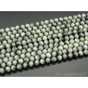 Бусины из хризоберилла (кошачий глаз) шарик 8мм, 39см, 48 бусин