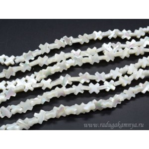 Бусины из перламутра форма 10*10мм, цв.белый, 32см, 46 бусин