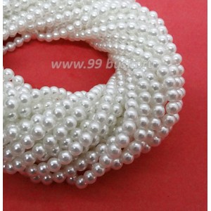 Бусина стеклянная жемчуг на нити 4 мм цвет белый Чехия 60 штук