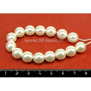 Бусина стеклянная жемчуг на нити 10 мм цвет белый Чехия 15 штук /упаковка