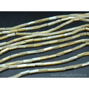 Бусины из перламутра палочка 4*12мм, цвет кремовый, 40см, 31 бусина