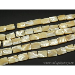 Бусины из перламутра прямоугольник 15*20мм, цвет кремовый 41,5см, 21 бусина