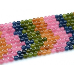 Бусины из кальцита тонированного шарик 10мм, цв.микс 38см, 40 бусин