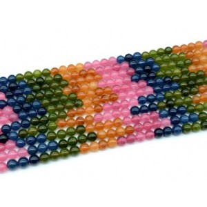 Бусины из кальцита тонированного шарик 8мм, цв.микс 38см, 50 бусин
