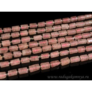 Бусины из клубничного кварца цилиндр с гранями 6*10мм, 38,5см, 32 бусины Бусины из клубничного кварца цилиндр с гранями 6*10мм, 38,5см, 32 бусины