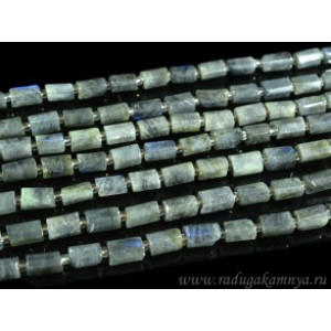 Бусины из лабрадорита цилиндр с гранями 6*10мм, 38см, 32 бусины