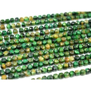 Бусины из тигрового глаза гуммигут кубик 7мм, цвет зеленый, 39см, 54 бусины