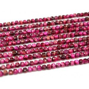 Бусины из тигрового глаза гуммигут кубик 7мм, цвет малиновый, 39см, 56 бусин