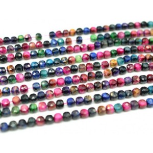 Бусины из тигрового глаза гуммигут кубик 7мм, цвет микс, 39см, 54 бусины