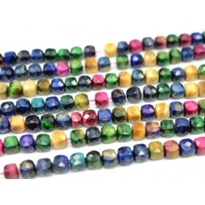 Бусины из тигрового глаза гуммигут кубик 8мм, цвет микс 38см, 45 бусин,