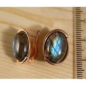 C925 Серьги позолоченное 5.75г лабрадорит, овал 14х10мм, англ. замок