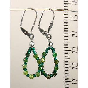 Серьги из турмалина зеленого, шарик 3мм огранка, "воздушная капля"