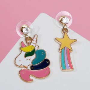 Серьги эмаль "Единорог" и звезда, цветные, цвет золотистый