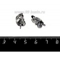Швензы ювелирные Ветка 3 листа Поперечная Петелька 16*9 мм, оксидированное посеребрение 12 мк , 1 пара, производство РОССИЯ