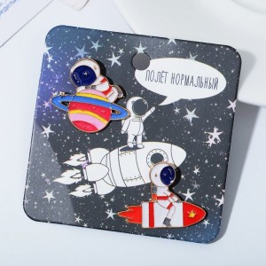 Набор значков (2шт) "Космонавты", цветной, цвет золотистый