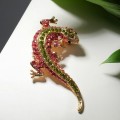 Брошь "Ящерица" тропическая, цвет розово-зелёный, цвет золотистый