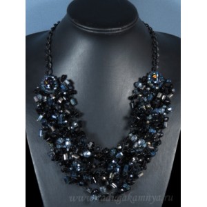 Колье паутинка 9 нитей с крошкой агата и цирконом, 53см