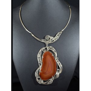 Колье агат огненный , 69*98мм, 49см.