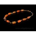 Колье из агата пати тонированного цилиндр с гранями 14*20мм шарик 10мм рыжий, 55см
