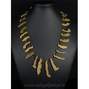 Колье из агата тонированного палочки 15-38мм цвет  золотистый, 54см